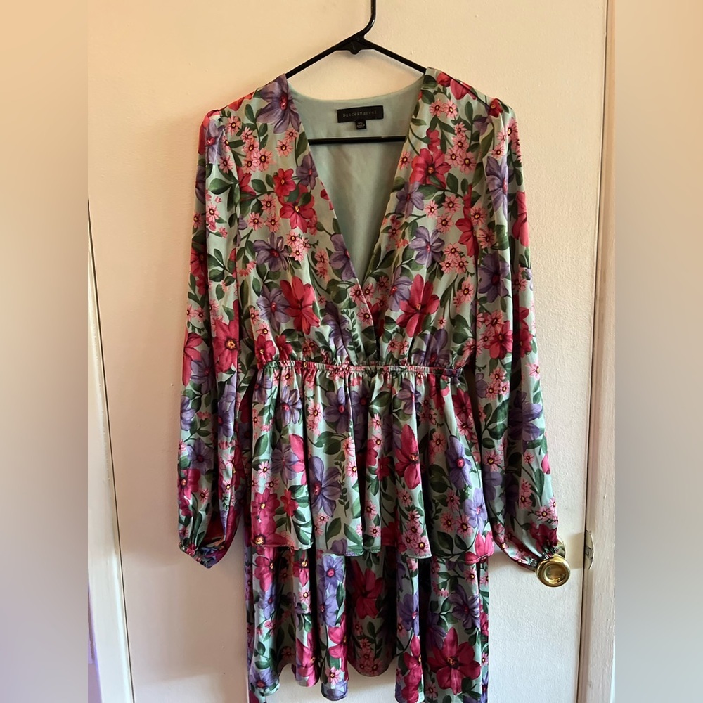 Dance & Marvel Floral Long Sleeve Dress - Pink and Purple - Picture 2 of 9